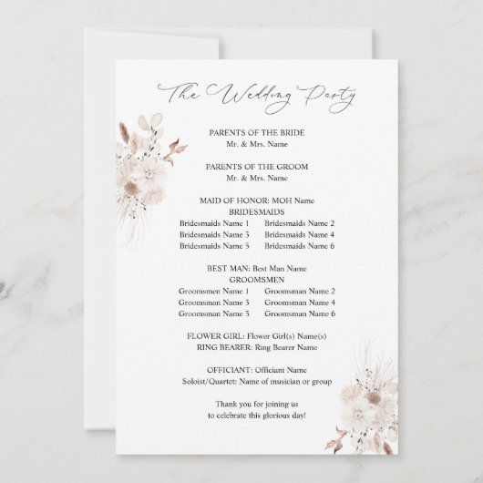 Pearls & White Floral Wedding Ceremony Programme Kaart (Achterkant)
