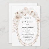 Pearls & White Floral Wedding Kaart (Voorkant / Achterkant)