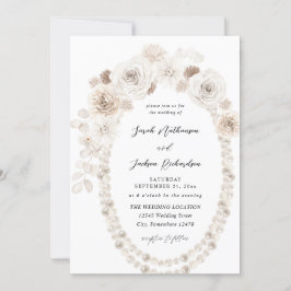 Pearls & White Floral Wedding Kaart
