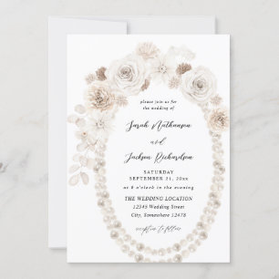 Pearls & White Floral Wedding Kaart