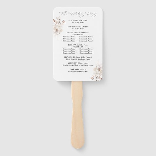 Pearls & White Floral Wedding Programme Handwaaier (Achterkant)