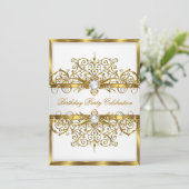 Pearls White Gold Elegant Birthday Party 2 Kaart (Staand voorkant)