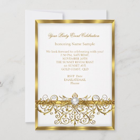 Pearls White Gold Elegant Birthday Party 2 Kaart (Achterkant)