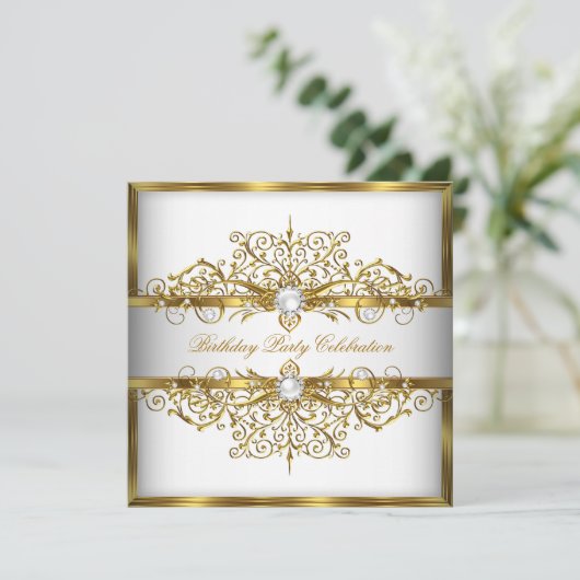 Pearls White Gold Elegant Birthday Party 2 Kaart (Staand voorkant)