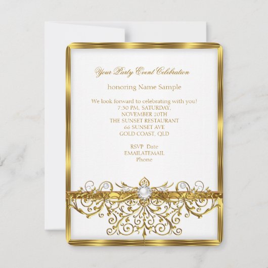 Pearls White Gold Elegant Birthday Party 3 Kaart (Achterkant)