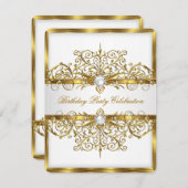 Pearls White Gold Elegant Birthday Party 3 Kaart (Voorkant / Achterkant)