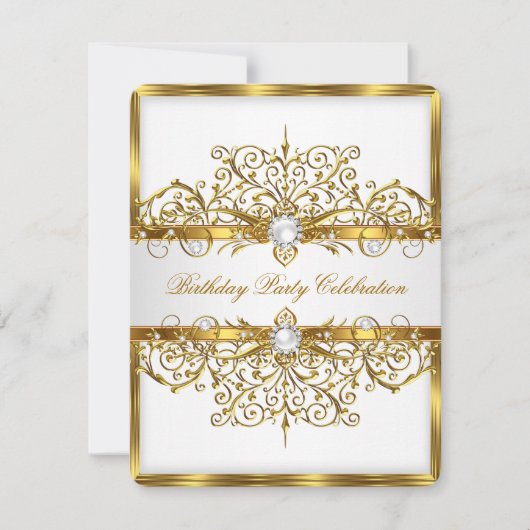 Pearls White Gold Elegant Birthday Party 3 Kaart (Voorkant)