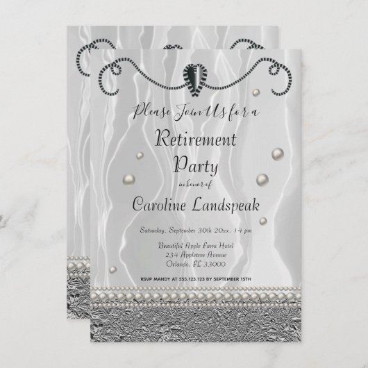 Pearls & White Silk Retirement Party Kaart (Voorkant / Achterkant)