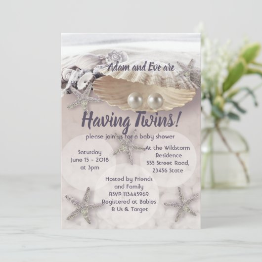 PearlsTwins baby shower-uitnodiging Kaart (Staand voorkant)