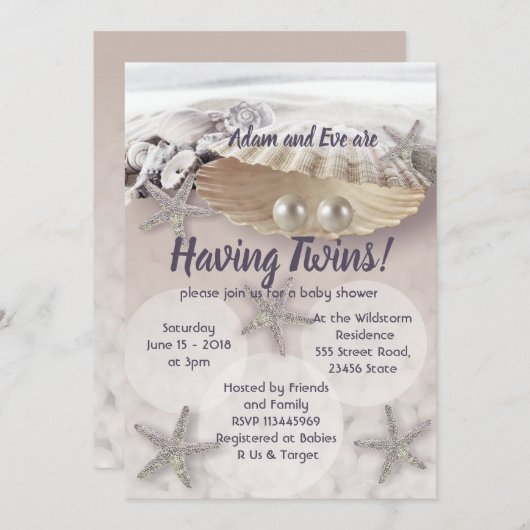 PearlsTwins baby shower-uitnodiging Kaart (Voorkant / Achterkant)