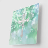 Pearly Cross met Aqua Glans Vierkante Klok (Hoek)