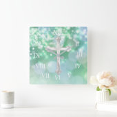 Pearly Cross met Aqua Glans Vierkante Klok (Huis)