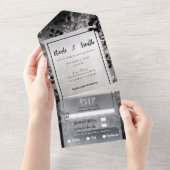 Pearly Opalescent Moody Glam Floral Wedding All In One Uitnodiging (Afscheurbaar)