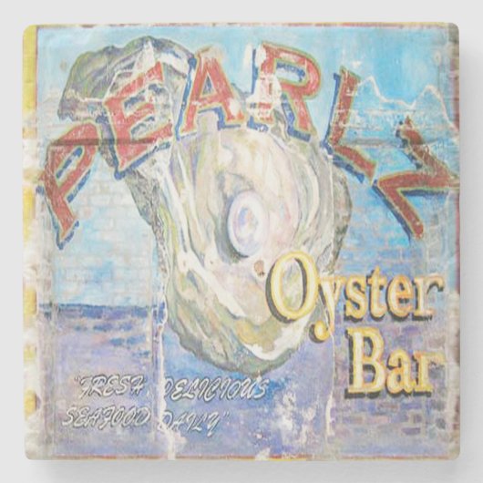 Pearlz Oyster Bar Charleston, SC. Marmer Onderzett Stenen Onderzetter (Voorkant)