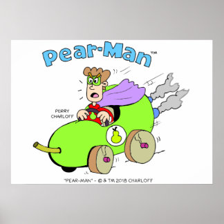 Pearman met peren en Mannen rijden in PearMobile-P Poster