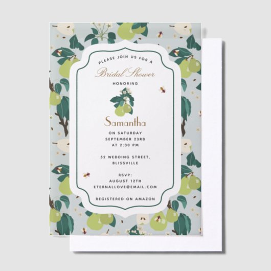 Pears Bees Botanical Floral Garden Vrijgezellenfee Vellum Uitnodigingen (Offset)