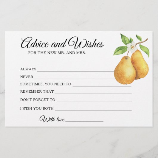 Pears Bridal Shower Advice and Wishes Briefpapier (Voorkant)