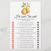 Pears Bridal shower He said she said game (Voorkant)