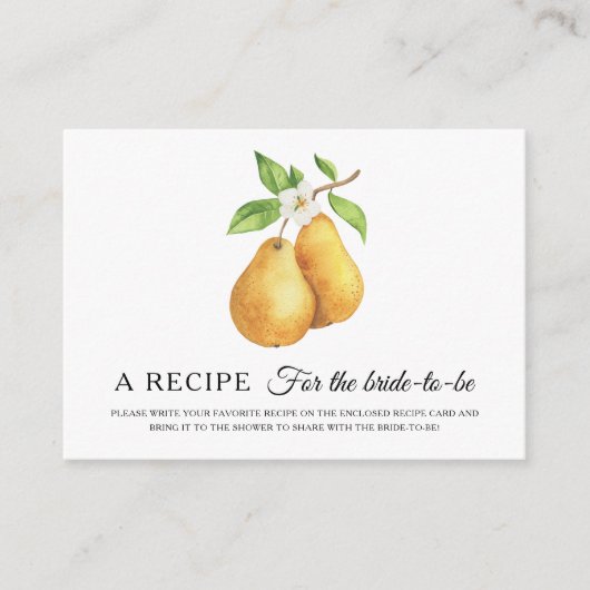 Pears bridal shower Recipe for the bride to be Informatiekaartje (Voorkant)