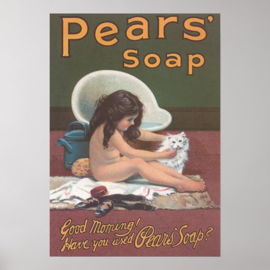 Pears Soap Girl Washing Cat Poster (Voorkant)