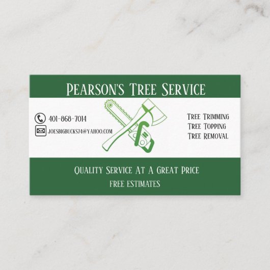 Pearson's Tree Service Visitekaartje (Voorkant)
