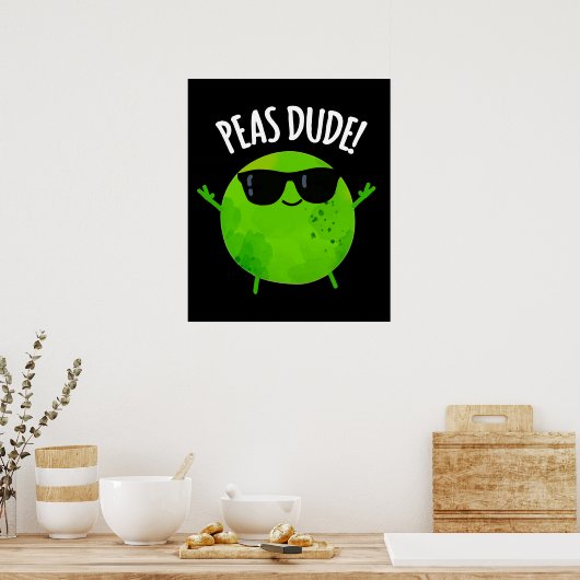 Peas Guy Funny Veggie Pea Pun Dark BG Poster (Keuken)