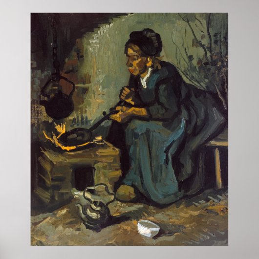 Peasant Woman Cooking by a Fireplace by Van Gogh Poster (Voorkant)