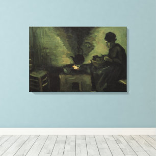 Peasant Woman door Fireplace door Vincent van Gogh Canvas Afdruk