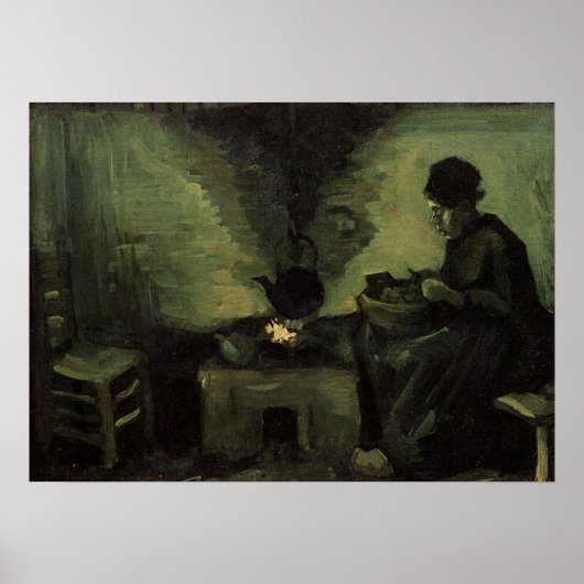 Peasant Woman door Fireplace door Vincent van Gogh Poster (Voorkant)