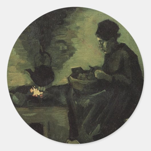 Peasant Woman door Fireplace door Vincent van Gogh Ronde Sticker (Voorkant)