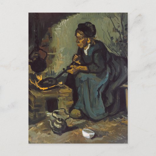 Peasant Woman Koken door een haard Briefkaart (Voorkant)
