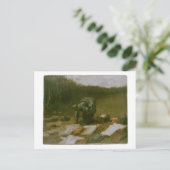 Peasant Woman Laundering, Vincent van Gogh Briefkaart (Staand voorkant)