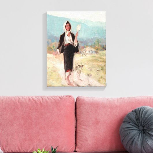 Peasant Woman met Distaff van Nicolae Grigorescu Canvas Afdruk (Insitu (Woonkamer))