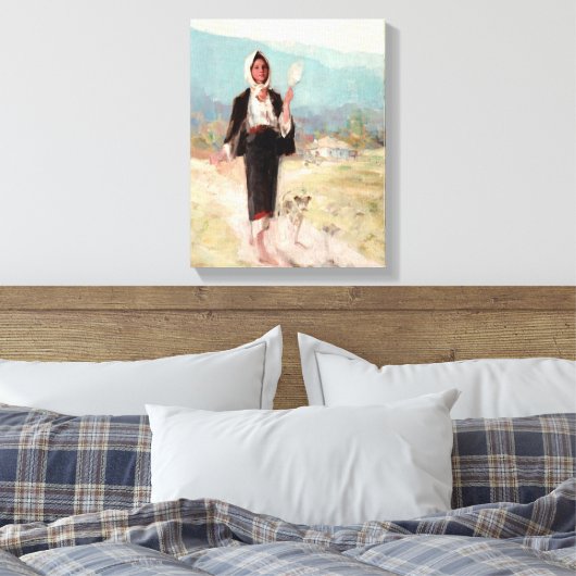 Peasant Woman met Distaff van Nicolae Grigorescu Canvas Afdruk (Insitu (Slaapkamer))