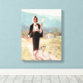 Peasant Woman met Distaff van Nicolae Grigorescu Canvas Afdruk (Insitu (Houten vloer))