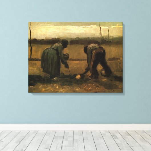Peasant Woman Planting Potato door Vincent van Gog Canvas Afdruk (Insitu (Houten vloer))