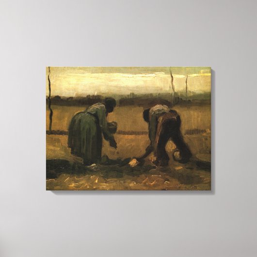 Peasant Woman Planting Potato door Vincent van Gog Canvas Afdruk (Voorkant)