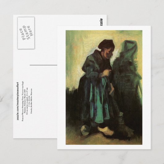 Peasant Woman Sweeping Floor, Vincent van Gogh Briefkaart (Voorkant / Achterkant)