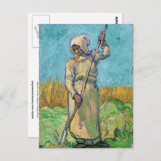Peasant Woman with Rake, Vincent van Gogh Fine Art Briefkaart (Voorkant / Achterkant)