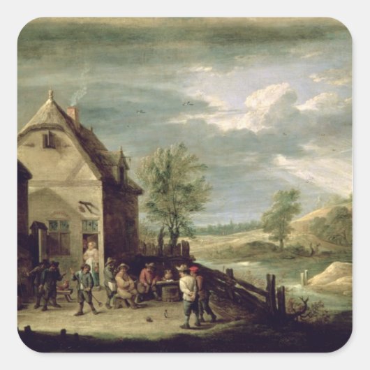 Peasants die Boules spelen Vierkante Sticker (Voorkant)