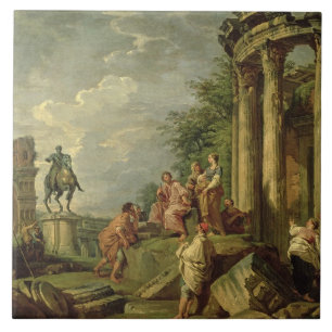 Peasants uit Roman Ruins, 1743 (olie op doek) Tegeltje