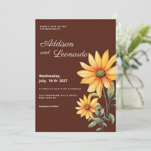 Peaty bruin sinaasappel munt zonnebloem bloemen br kaart (Staand voorkant)