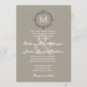 Pebble and Grey Lijst Monogram Weddenschap V6 Kaart
