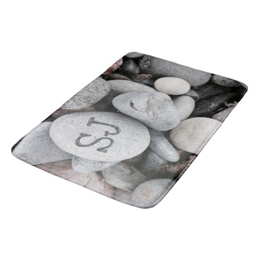 Pebble Beach Monogram Natuur Foto Badmat (Gekanteld)