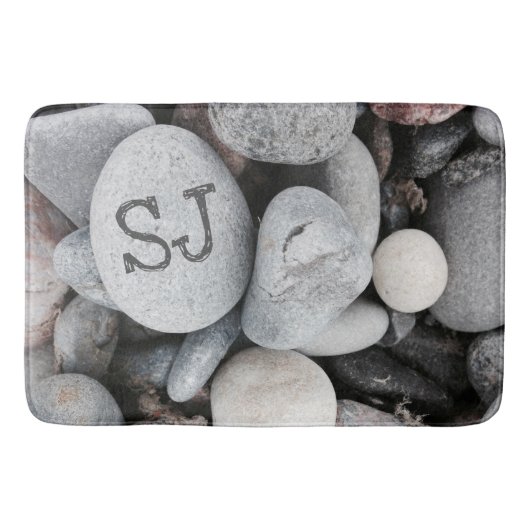 Pebble Beach Monogram Natuur Foto Badmat (Voorkant)