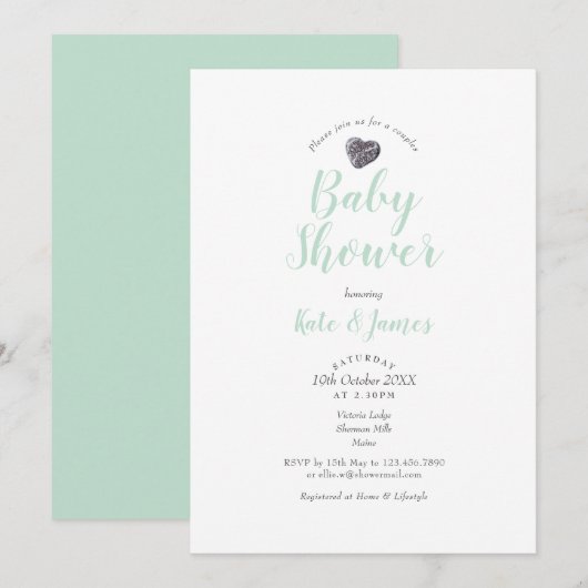 Pebble Heart Couples Baby Shower / Sprinkle Kaart (Voorkant / Achterkant)