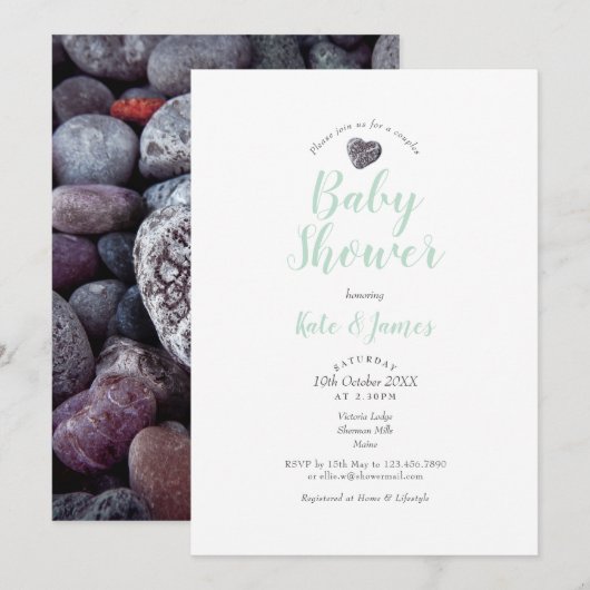 Pebble Heart Couples Baby Shower / Sprinkle Kaart (Voorkant / Achterkant)