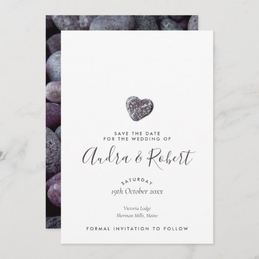 Pebble Heart Discovery slaat de datum op Save The Date (Voorkant / Achterkant)