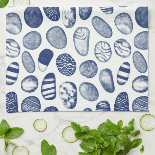 Pebble Pattern - Cyanotype Effect Theedoek (Gevouwen)