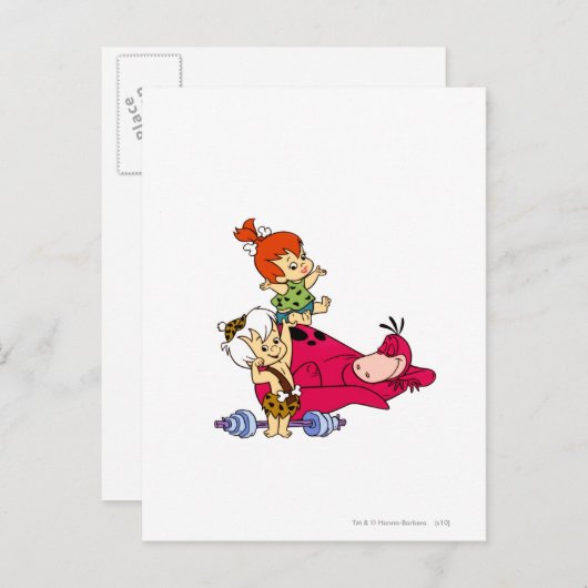 PEBBLES™ en Bam Bam en Dino Playtime Briefkaart (Voorkant / Achterkant)